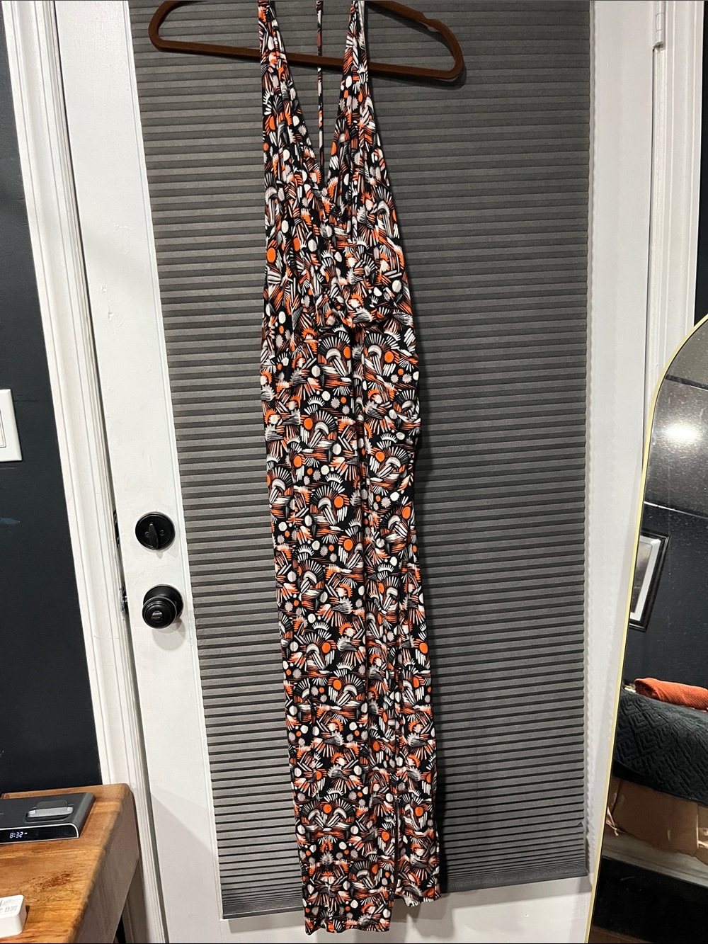 Free People Black, White & Orange Printed Halter Maxi Dress
